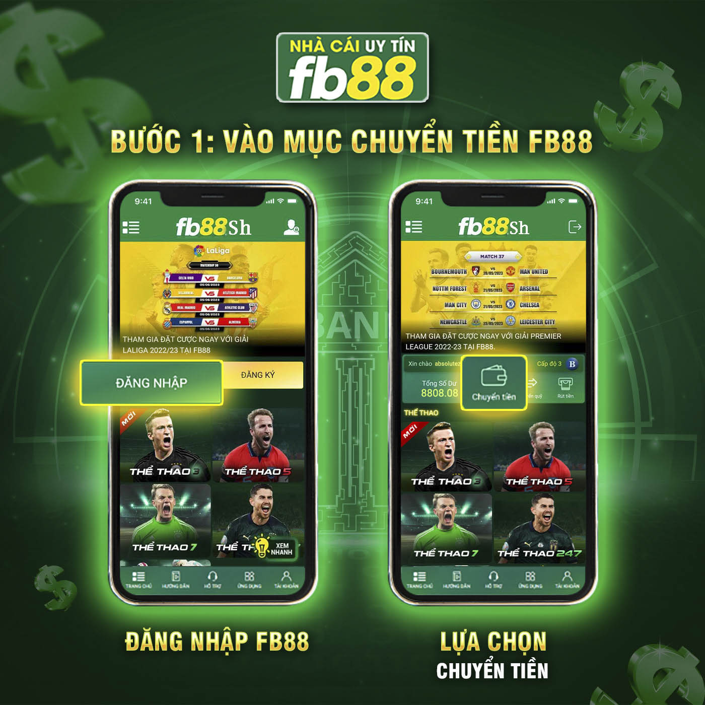 FB88-Bước 1 Vào mục chuyển tiền FB88