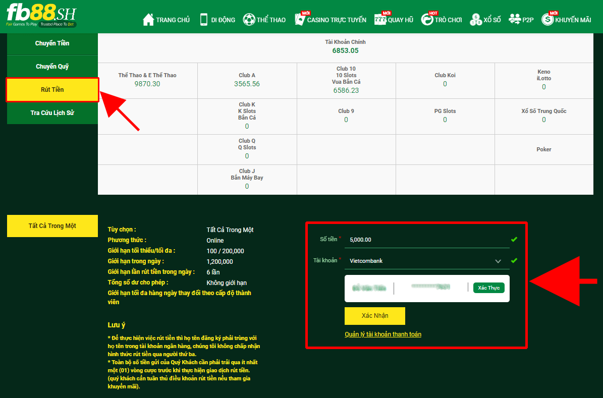 Hướng dẫn rút tiền FB88 nhanh nhất