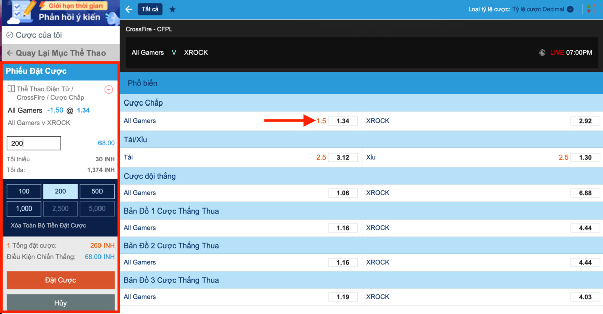 Tham gia chơi cá cược game Đột Kích